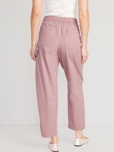 elastic waist faux fly front utility pockets back patch pockets hammer loop #745290 sits at belly button relaxed hip and thigh tapers at ankle regular inseam: 28" petite inseam: 26" tall inseam: 32" models wear sizes S (size 4), L (size 12), and XL ( Utility Pants, Back Patch, Petite Size, Size 12, Old Navy, Elastic Waist, Pants For Women, High Waisted, Pants