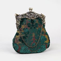 Indulge in timeless elegance with our Burnout Velvet Jade Green Chatelaine Purse. Crafted by Carpetbag of America, this large purse exudes sophistication and luxury. Elevate your style effortlessly. Shop now! Laptop Purse, Victorian Purses, Beautiful Purses, Large Crossbody Purse, Green Laptop, Everyday Carry Bag, Velvet Purse, Burnout Velvet, Large Purse