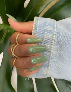 Nail Design Glitter, Green Acrylic Nails, Edgy Nails, Green Nail, Cute Acrylic Nail Designs, Coffin Press On Nails