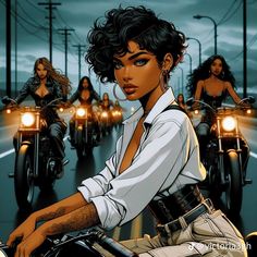 a group of women riding motorcycles down a street