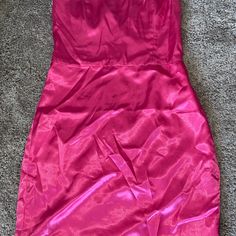 Beautiful Hot Pink Satin Mini Dress. Never Worn Lined Knee-length Satin Mini Dress, Spring Satin Mini Dress Knee-length, Spring Knee-length Satin Mini Dress, Spring Satin Lined Dress, Spring Satin Dress With Lining, Spring Satin Mini Bodycon Dress, Pink Satin Bodycon Mini Dress, Pink Satin Sheath Dress, Pink Satin Midi Mini Dress