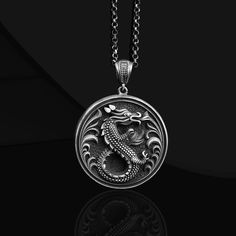 925 Sterling Silver Men Necklace Gift For Boyfriend, Personalized Dragon Gift For Boyfriend, Good Luck Dragon Jewelry Necklace Gift Him Chinese Dragon Necklace The dragon is the spirit of change, eternity and transformation! Product Code: FRYEJD202 Product Name: Dragon Necklace Metal: Handmade 925 Sterling Silver Necklace (It can also be produced in 14/18/22 carat gold upon request.) Weight: 17-18 gram Chain Lenght : 16 - 30 inch ( Rolo Chain ) Color: Oxidized (Customizable) Figure : Chinese Dragon Dimensions: 1 inch 🎁 Free Shipping 🎁 🎁 Gift Box 🎁  Chinese Dragon Pendant  ● Mens Dragon Necklace  ● Gold Dragon Necklace For Men  ● Long Necklace Sterling Silver Dragon  ● Cool Chinese Dragon Necklace Free Express Shipping - This Handmade Item Processing time : 1 -3 Business Day and Deliver Dragon Jewelry Necklace, Luck Dragon, Dragons Gift, 22 Carat Gold, Gold Dragon, Jewelry Men, Dragon Necklace, Dragon Jewelry, Silver Dragon