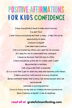 the poem for positive affirmmations for kids's confidence