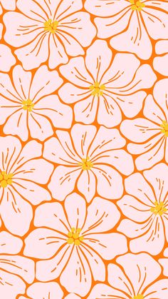 an orange and white flower pattern on a light pink background with yellow center, the petals appear to float in the air