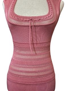 Alaïa c. 1993 Vintage Semi-Sheer Pink Knit Bodycon Dress. Scoop neck and sleeveless with semi sheer mesh panels throughout.  Marked Size M Knit Bodycon Dress, Knitted Bodycon Dress, Pink Knit, Vintage Knitting, Vintage Clothes, Dress Clothes For Women, Favorite Outfit, Scoop Neck, Art Collection