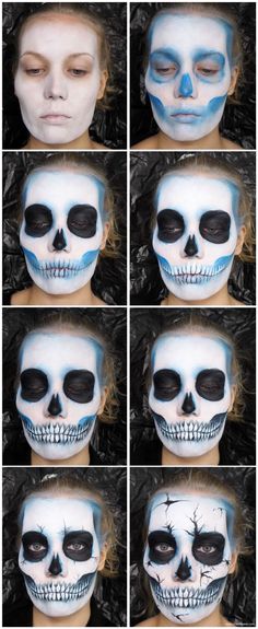 Nem Halloween Makeup, Makijaż Sugar Skull, Skull Tutorial, Cracked Skull, Skull Makeup Tutorial, Makeup For Halloween