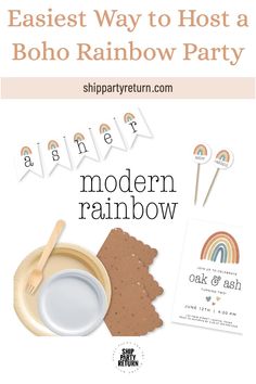 the modern rainbow party is featured in this postcard for an easy way to host a boho rainbow party