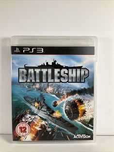 a video game with battleship on the cover and an action scene in the back ground