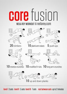 the core fusion workout poster shows how to do it in less than 10 minutes or less