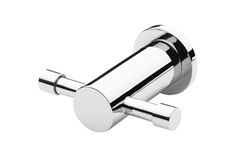 a chrome toilet roll holder on a white background