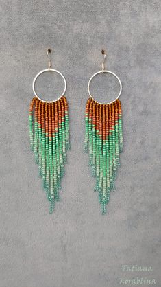 These handmade unique earrings are made of high-quality Czech beads and strong synthetic thread. They are elegant, fashionable, and highly versatile, suitable for everyday wear. Color: brown, beige,green (mint). 100% hand made with love! Measurements: Length-about  12.5cm (5 inch) Width -about  2.5 cm (1 inch) Materials: Sterling silver hook Czech glass beads Nylon Thread Chandelier Boho, Native Earrings, Brown Earrings, Green Mint, Earrings Long, Brick Stitch, Czech Beads, Brown Beige, Czech Glass Beads