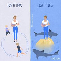 two posters with people and sharks on them