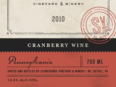 an old wine label with the words vineyard and winery written in red, white and black