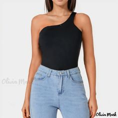 Olivia Mark - Sleeveless One-Shoulder Unitard: Sensual and Versatile Innerwear One Shoulder Jumpsuit, Pant Length, Layering Pieces, Olivia Mark, High Waisted Pants, Dressmaking, Types Of Sleeves, Layering, One Shoulder