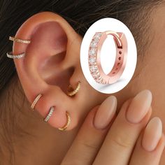 "Rose Gold 6mm-0.25\" *inner* diameter CZ Huggie Solid Gold Earring, Piercing size  Earring. Gift for Her  Sizes of the *Inner* diameter of the items shown * 0.25inch / 6,5mm (small size)  Sizes of the *Outer* diameter of the items shown * 0.35inch / 9mm (small size) * 100% 10K 14k 18K Solid Rose Gold (Not Gold Plated and Not Gold Filled) * Sold as Pair or Single *A+ Cubic Zirconia  * Hinge hoops click in place for a secure comfortable fit * For the variations of Rose Gold Huggie Earring 7mm and 8mm , please click the link =>https://www.etsy.com/listing/1502149253 * Polished finish EU and UK taxes; *EU and UK orders over £135/€150 are subject to customs, import duties and tax charges once they reach their destination. This means that the recipient will be responsible for all customs, impor Toddler Earrings, Earring Piercing, Huggie Earring, Solid Gold Earrings, Earring Gift, Gold Earring, Jewelry Earrings Hoops, Tragus, Gold Hoop