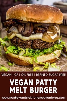 vegan patty melt burger with lettuce and mushrooms