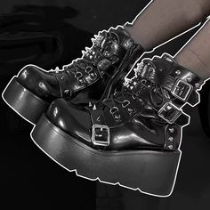 Black Rivets Decor Chunky Platform Punk Ankle Boots Demonia Boots, Black Leather Boots Women, Gothic Shoes, Platform Boots Chunky, Ankle Boots Women, Boots Woman, Boots For Short Women, Leather Lace Up Boots