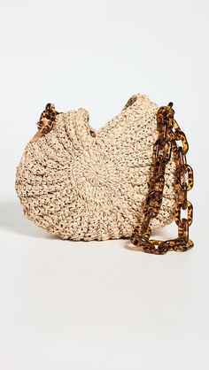 Chic Natural Shoulder Bag With Chain Strap, Brown Shoulder Bag With Chain Strap For Vacation, Chic Summer Shoulder Bag With Chain, Best Beach Bag, Knot Bag, Fringe Crossbody Bag, Natural Branding, Woven Raffia, Handbag Heaven