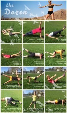 a series of photos showing how to do an exercise on the grass with one hand