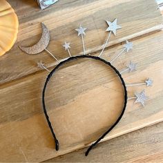 New! “Fly Me To The Moon” Metal Moon And Star Silver Glitter Metallic Headband Moon Headband Diy, Silver Moon Shaped Jewelry For Party, Nickel-free Moon Shaped Party Jewelry, Star And Moon Headband, Moon And Star Hair Accessories, Halloween Party Outfits, Silver Glitter, Black Silver, Party Outfit