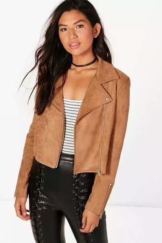 Teen Clothing Stores, Teen Fashion Trends, Chic Outerwear, Suede Biker Jacket, Suede Biker, Faux Suede Moto Jacket, Winter Fashion Coats, Fall Fashion 2016, Skirts Jeans