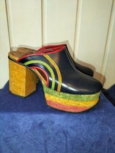 70s PLATFORM VINTAGE Shoes Funky Retro colored clogs platform mules 1970  | eBay 70s Platform Shoes, Clogs Platform, 70s Shoes, Vintage Shoes Women, Thick Heel Shoes, Platform Boots Chunky, Wedge Mules, Platform Mules, Cork Heels