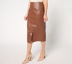 Nail the season's hot faux-leather trend in this impeccably crafted skirt from Studio ParkTM x Shawn Killinger. From the (faux) wrap styling to the snap flap pocket, it's full of luxe details that absolutely make your outfit -- whether you pair it with a simple sweater tee for dinner with the girls, or let it anchor a whole blouse-to-boots moment for your career moves. From Studio ParkTM x Shawn Killinger. Simple Sweater, Leather Trend, Simple Sweaters, Midi Pencil Skirt, Trendy Chic, Pencil Skirt Black, Midi Skirt Pencil, Cool Graphic Tees, Fashion Inspiration Design