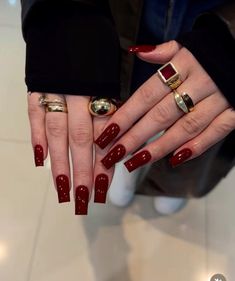 Red Square Acrylic Nails, Deep Red Nails, Kutek Disney, Dark Red Nails, Finger Tats, Milky Nails