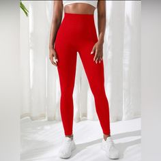 Red Yoga Basic Wide Waistband Sports Scrunch Butt Leggings Color-Red Size-Small Good Quality! (Never Worn) Questions? Leave A Comment Below! Basic Yoga, Gym Leggings, Wide Waistband, Colorful Leggings, Lady In Red, Good Quality, Pant Jumpsuit, Pants For Women, Leggings