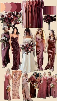 the bridesmaids are all dressed in different colors