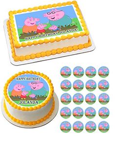 pep the pig birthday cake and cupcakes with edible stickers