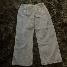 These Shein Bow Jeans Are Absolutely Adorable. However, They Were Too Big For Me. Never Worn, And In Great Condition! Pants With Bow, Bow Jeans, Shein Jeans, Y2k Jeans, Shein Icon, Washed Denim, Colored Jeans, Flare Jeans, Denim Jeans