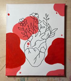 a painting with red and white flowers on it