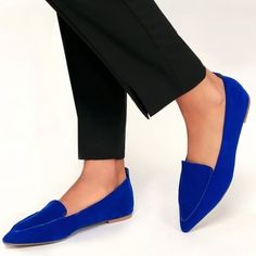 Lulus Exclusive! Adds Sophisticated Flair To Every Ensemble With The Lulus Emmy Blue Suede Pointed Loafers! These Chic Little Vegan Suede Flats Have A Pointed Toe Upper, And A Low-Cut, Notched Collar. Pull Tab At Heel. 0.25" Rubber Heel. Cushioned Insole. Nonskid Rubber Sole. All Vegan Friendly, Man Made Materials. Imported. Elegant Blue Closed Toe Loafers, Blue Closed Toe Flats For Fall, Elegant Blue Flats For Party, Elegant Blue Party Flats, Blue Round Toe Loafers For Party, Blue Slip-on Flats For Fall, Blue Loafers With Round Toe For Party, Elegant Blue Almond Toe Loafers, Blue Flat Loafers For Fall