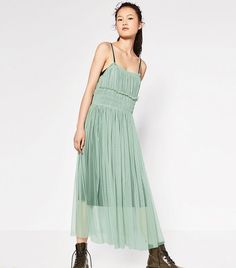 Green Tulle Dress, Zara Shop, Green Tulle, Transparent Dress, Pastel Goth Fashion, Diy Clothes And Shoes, Sea Green, Tulle Dress, Zara Dresses