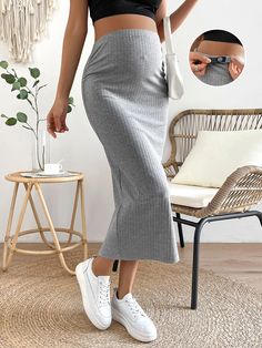 Maternity Skirts, Split Hem Skirt, Slim Fit Skirts, Shein Maternity, Clothes For Pregnant Women, Textured Skirt, Knit Pencil Skirt, Maternity Skirt, Womens Maternity