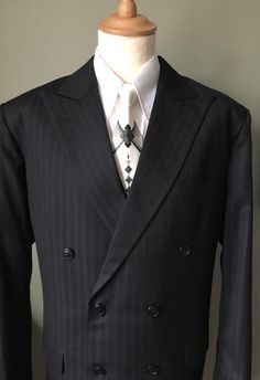 Mens Double breasted Black CC41 pinstripe suit ( Reproduction) Dapper Single Breasted Three-piece Suit For Formal Occasions, Dapper Single-breasted Three-piece Suit For Formal Occasions, Dapper Three-piece Single Breasted Suit For Formal Occasions, Bespoke Tailored Double Breasted Suit For Semi-formal, Elegant Double-breasted Pinstripe Blazer, Elegant Pinstripe Double-breasted Blazer, Elegant Fitted Pinstripe Double Breasted Suit, Elegant Pinstripe Blazer, Pinstripe Double Breasted Business Suit