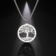 TREE OF LIFE OPEN WORK STAINLESS STEEL ROUND PENDANT NECKLACE Enchanted Jewelry, Steel Necklace, Round Pendant Necklace, Neck Jewellery, Tree Necklace, Tree Of Life Necklace, Tree Pendant, Color Dorado, Round Pendant