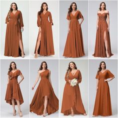 multiple pictures of different styles of dresses with long sleeves and high slits on the sides