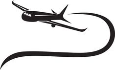 an airplane is flying in the sky with a long tail, black and white illustration