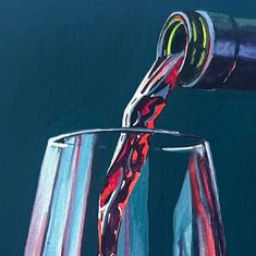 a painting of a wine glass being filled with liquid