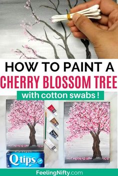 how to paint a cherry blossom tree with cotton swabs