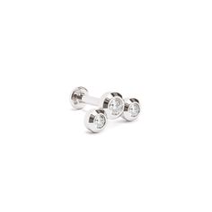 A beautiful flat back stud earring to add to your cartilage. Featuring a trinity of bezel-set round diamonds, this elegant piece radiates a blend of simplicity and charm, offering a unique addition to your jewelry collection.The threaded screw pin earring post is easy to insert and remove, and the flat back makes it comfortable to wear. Our screw pin flat back earring studs are made of solid 14k gold and are hypoallergenic and nickel free.Materials:• 14k solid gold• Genuine or lab grown white di White Gold Classic Piercings For Formal Occasions, Modern Hypoallergenic White Gold Piercings, Classic White Gold Piercings For Anniversary, Silver Diamond Internally Threaded Piercings, Classic White Gold Internally Threaded Cartilage Earrings, Classic Silver Diamond Piercings, White Gold Diamond Piercings, Round Shape, White Gold Diamond Round Piercings, Classic Silver Internally Threaded Piercings