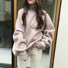 Turtleneck Hoodie, Mode Ulzzang, Loose Pullover, Womens Turtleneck, Velvet Fashion, Bottoming Shirt, Knitting Women Sweater, Knit Sweatshirt, Woman Fashion