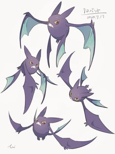 some very cute looking pokemons with big eyes and wings on their heads, in various poses