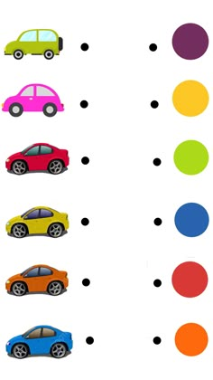 an image of different colored cars on the same color dot line as shown in this worksheet