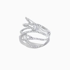 Effy Pave Classica 14K White Gold Diamond Fashion Ring, 0.43 TCW Evening White Gold Rings With Vs Clarity, Elegant Silver-colored 14k Gold Bypass Ring, Elegant 14k Gold Bypass Ring In Silver Color, Evening 14k White Gold Rings, Diamond Fashion Rings, Dress Rings, Fashion Ring, Diamond Fashion, White Stone