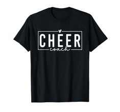 a black t - shirt with the words cheer coach in white on it's chest