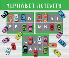 an alphabet game with cars on the road