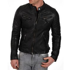 Great Shopping Men's Genuine Lambskin Leather New Black Jacket Slim fit Biker jacket , men clothing Fitted Biker Jacket, Biker Jacket Men, Men Clothing, Black Jacket, Biker Jacket, Lambskin Leather, Fashion Lover, New Black, Vest Jacket